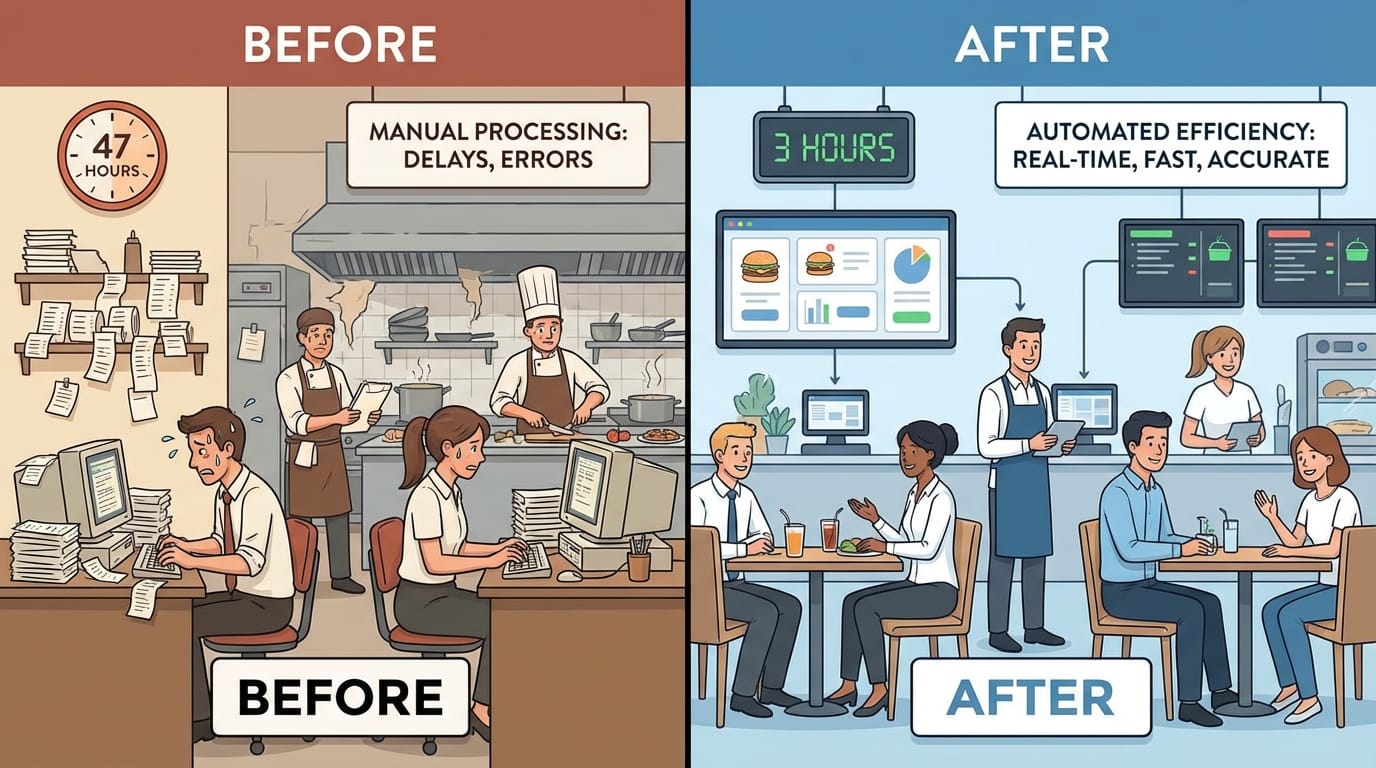 Time comparison before and after restaurant order automation
