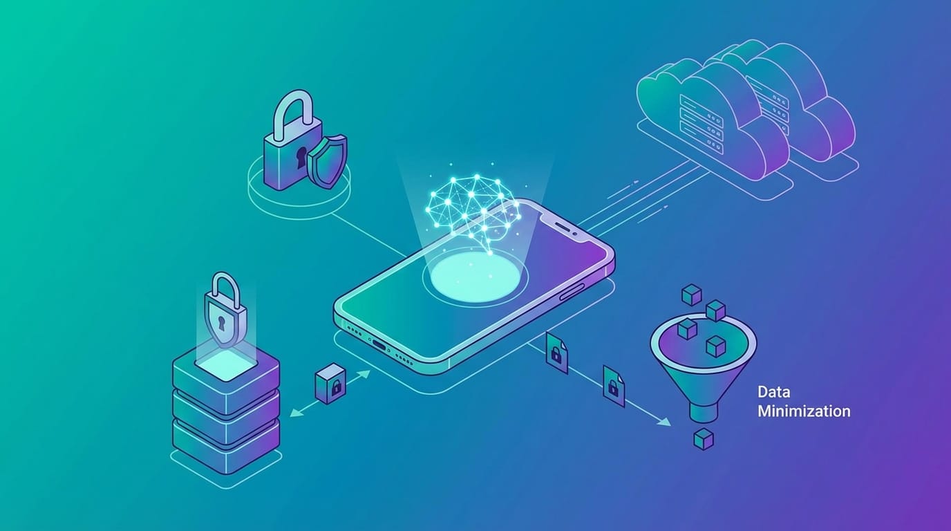 Edge computing mobile architecture showing on-device processing and minimal cloud connectivity